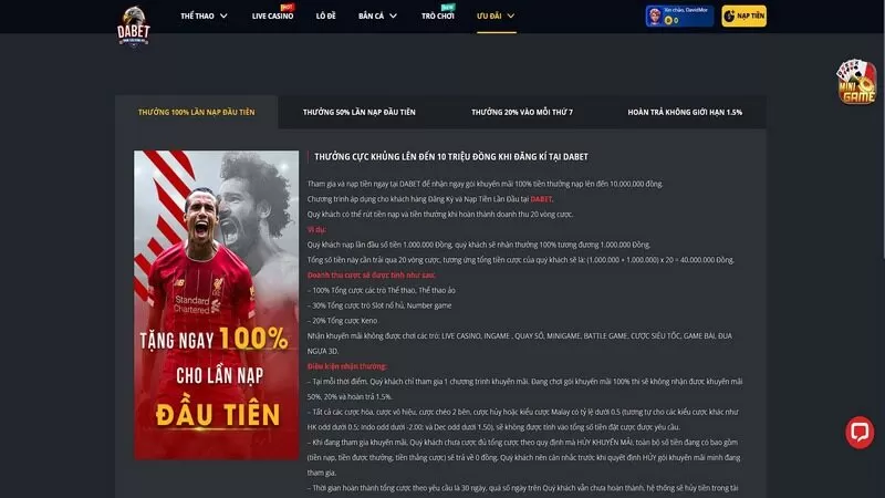 Ngập tr&agrave;n trong ưu đ&atilde;i khi tham gia tại Dabet