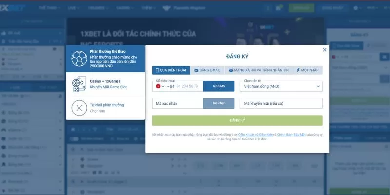 Thao t&aacute;c tạo t&agrave;i khoản 1xbet qua điện thoại đơn giản