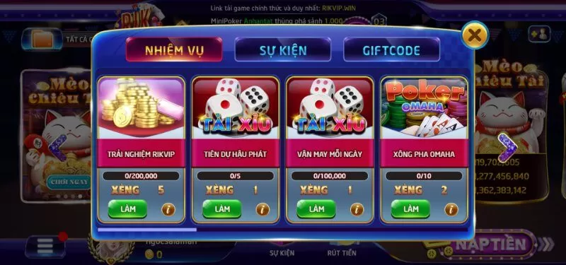 Trải nghiệm Rikvip nạp 200K hội vi&ecirc;n được tặng thưởng 5 x&egrave;ng